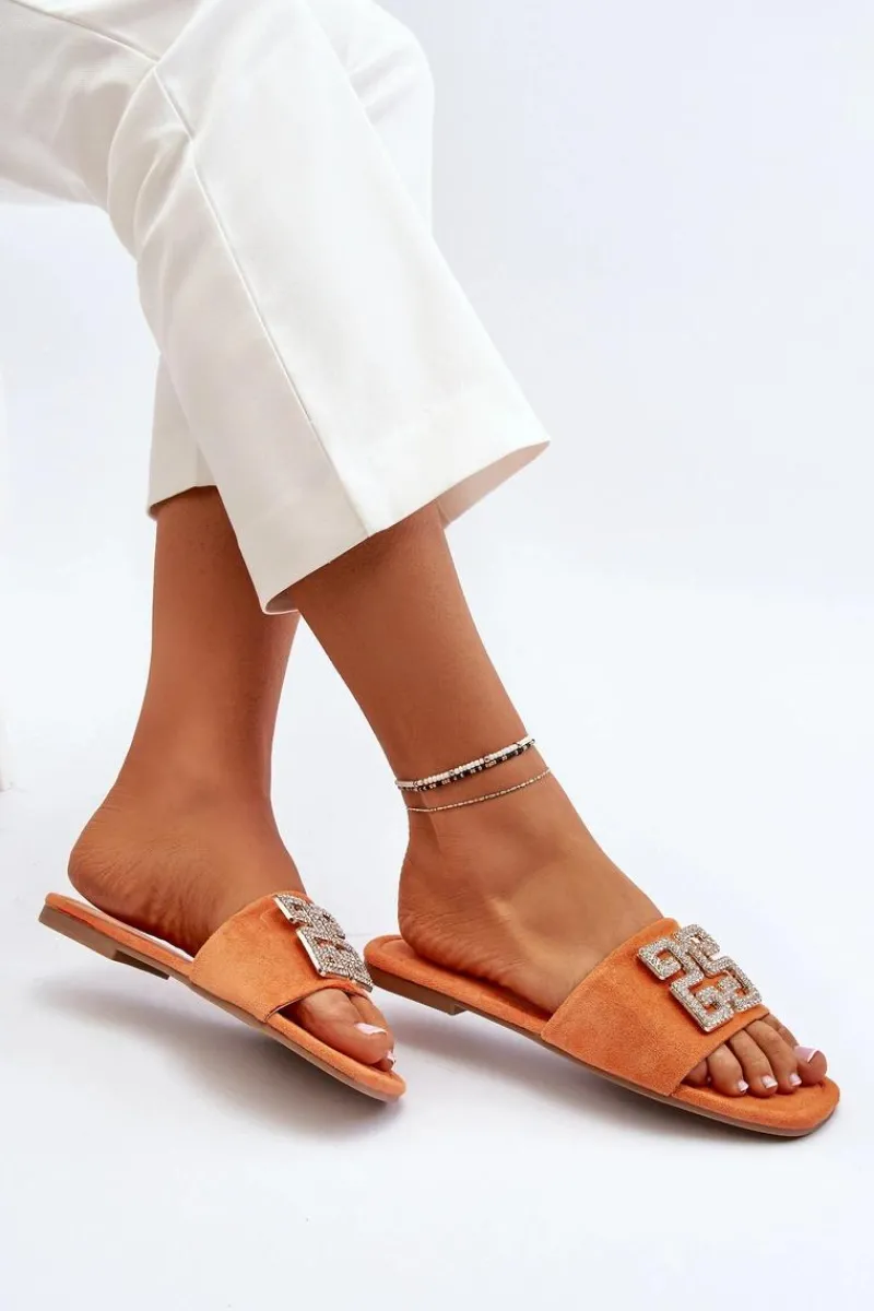 Online Klapki Damskie Na Płaskim Obcasie Z Ozdobą Pomarańczowe Inaile Damskie Klapki Damskie Klasyczne