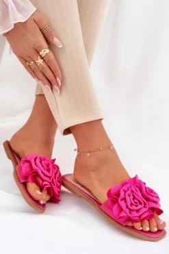 Sale Klapki Damskie Na Płaskim Obcasie Z Ozdobnymi Kwiatami Fuksja Misorsse Damskie Klapki Damskie Klasyczne
