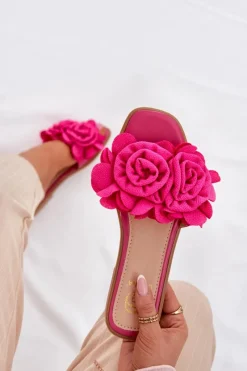 Sale Klapki Damskie Na Płaskim Obcasie Z Ozdobnymi Kwiatami Fuksja Misorsse Damskie Klapki Damskie Klasyczne