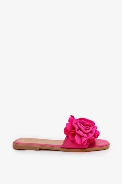 Sale Klapki Damskie Na Płaskim Obcasie Z Ozdobnymi Kwiatami Fuksja Misorsse Damskie Klapki Damskie Klasyczne