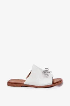 Clearance Evento Klapki Damskie Na Płaskim Obcasie Z Ozdobnym Wiązaniem Srebrne Norela Srebrny