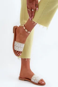 Sale Boto Klapki Damskie Na Płaskim Obcasie Beżowe Traivea