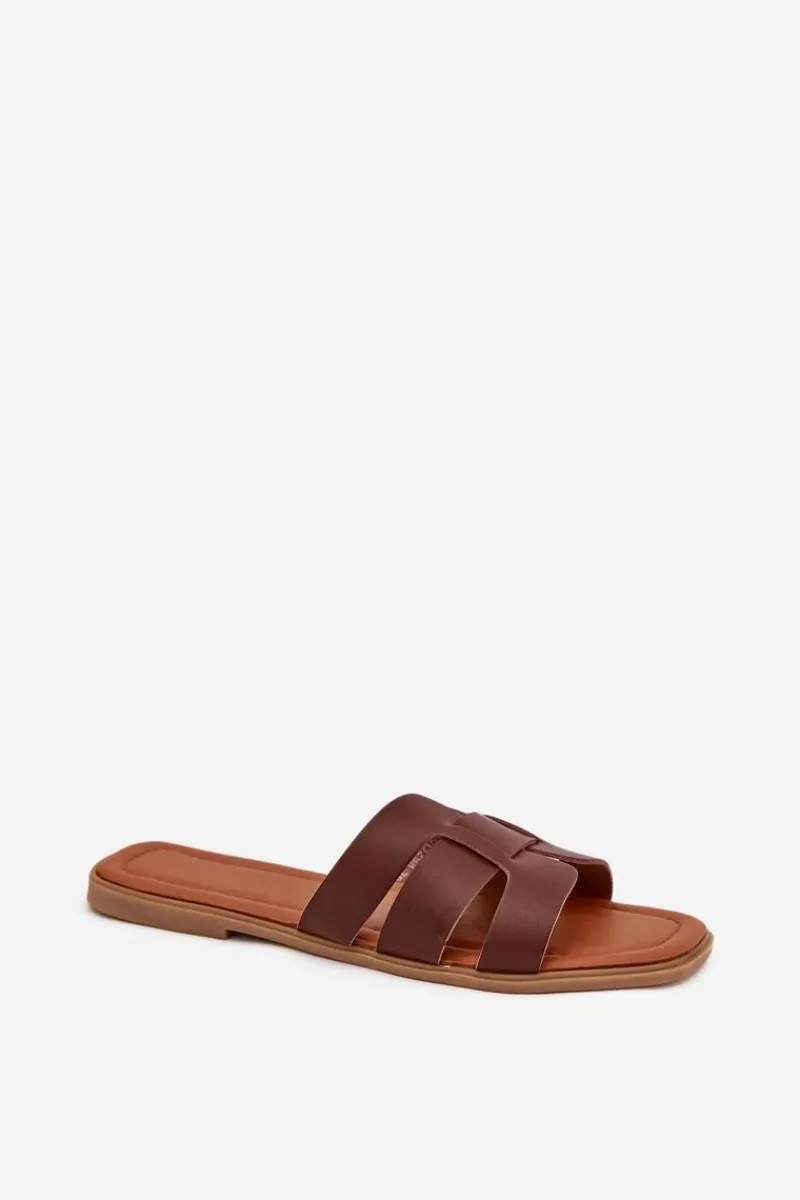 Boto Klapki Damskie Na Płaskim Obcasie Ciemnobrązowe Mirona