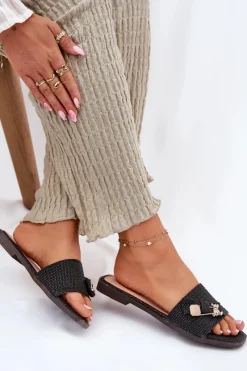 Boto Klapki Damskie Na Płaskim Obcasie Z Kokardą Czarne Sallariela Czarny