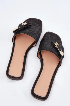 Boto Klapki Damskie Na Płaskim Obcasie Z Kokardą Czarne Sallariela Czarny