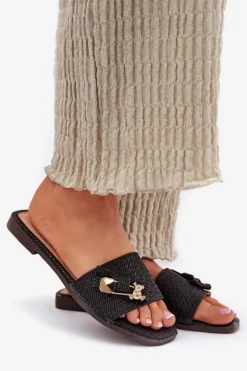 Boto Klapki Damskie Na Płaskim Obcasie Z Kokardą Czarne Sallariela Czarny