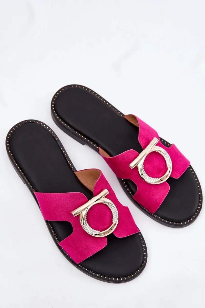 Discount Klapki Damskie Na Płaskim Obcasie Z Ozdobą Vinceza 17381 Fuksja Damskie Klapki Damskie Klasyczne