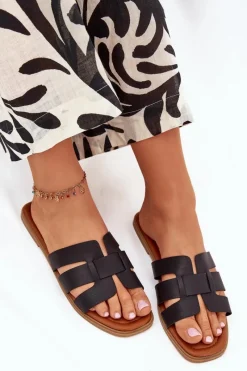 Boto Klapki Damskie Na Płaskim Obcasie Czarne Mirona Czarny