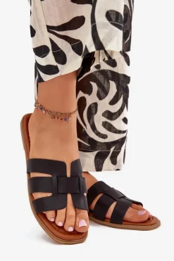 Boto Klapki Damskie Na Płaskim Obcasie Czarne Mirona Czarny