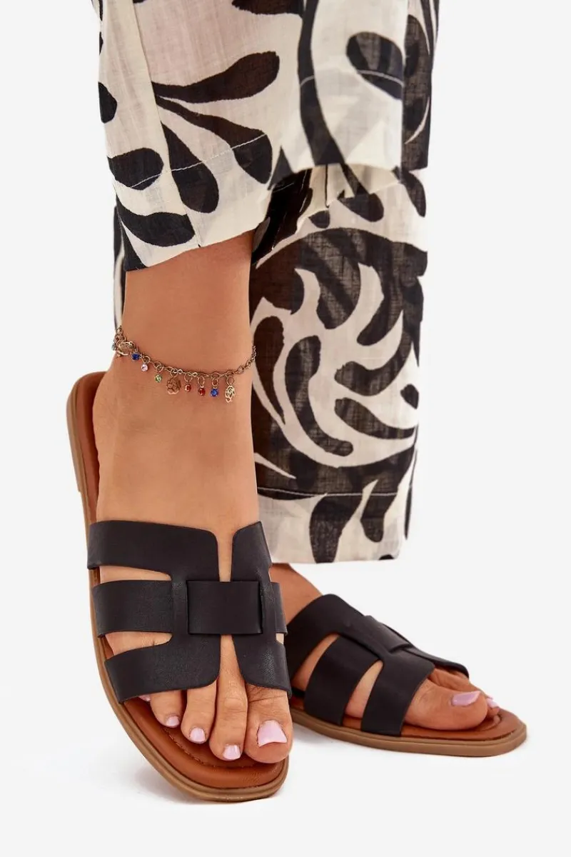 Boto Klapki Damskie Na Płaskim Obcasie Czarne Mirona Czarny