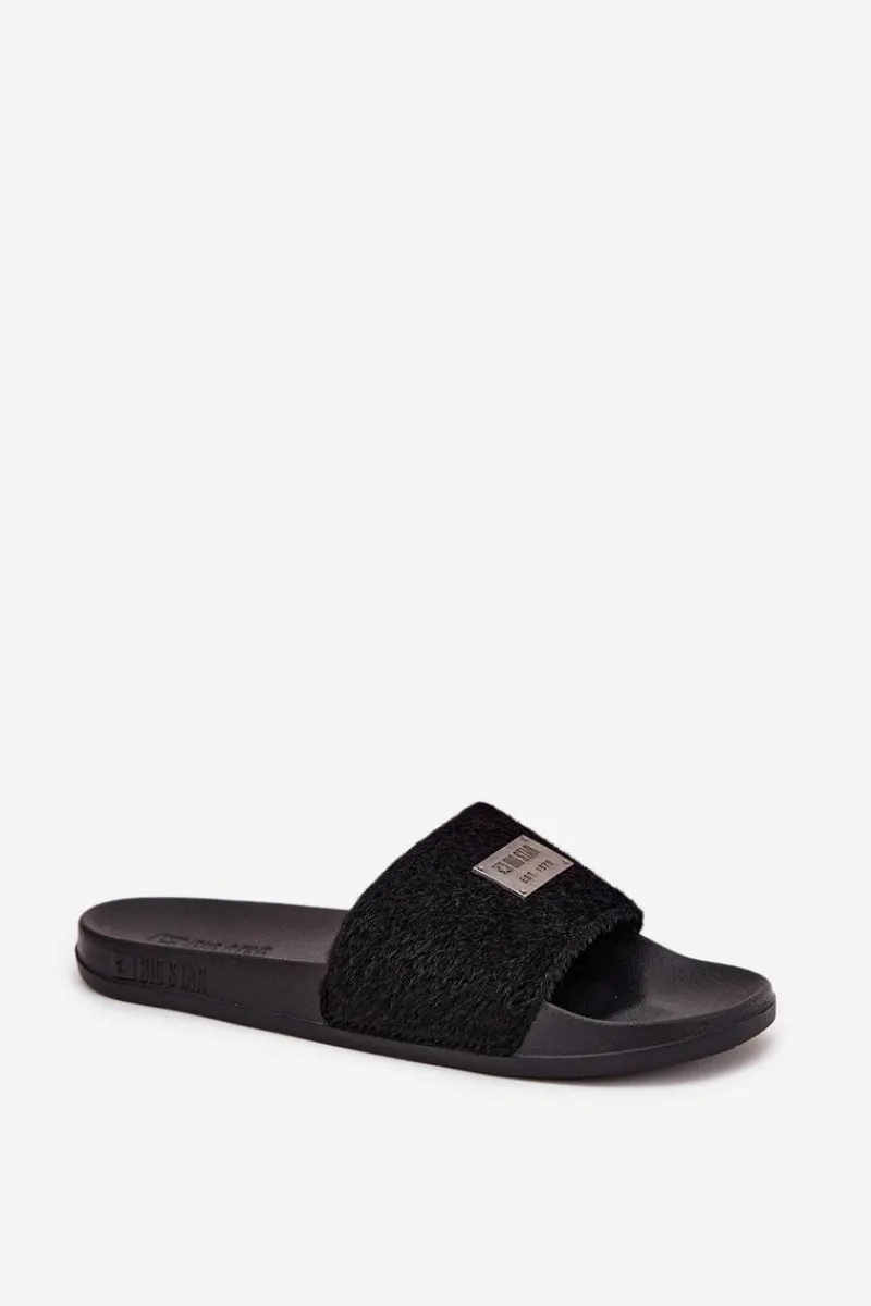 Klapki Damskie Big Star|Klapki Basenowe>Big Star Shoes Klapki Damskie Na Piankowej Podeszwie Z Futerkiem Big Star SS274716 Czarne Czarny