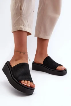 Online Klapki Damskie Na Platformie Sergio Leone SK083H Czarne Damskie Klapki Na Platformie|Klapki Damskie Klasyczne