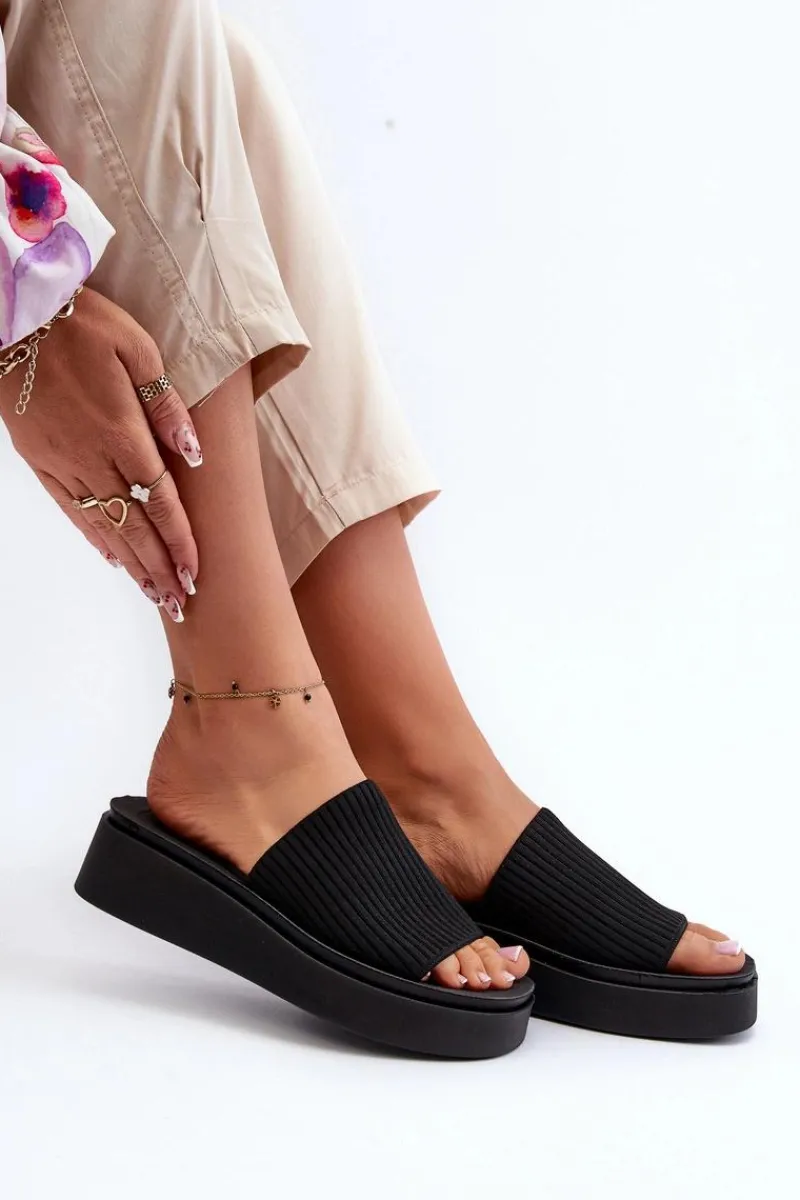 Online Klapki Damskie Na Platformie Sergio Leone SK083H Czarne Damskie Klapki Na Platformie|Klapki Damskie Klasyczne