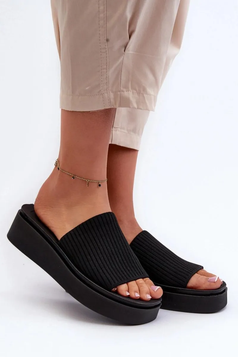 Online Klapki Damskie Na Platformie Sergio Leone SK083H Czarne Damskie Klapki Na Platformie|Klapki Damskie Klasyczne