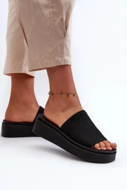 Online Klapki Damskie Na Platformie Sergio Leone SK083H Czarne Damskie Klapki Na Platformie|Klapki Damskie Klasyczne