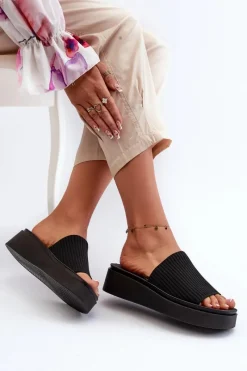 Online Klapki Damskie Na Platformie Sergio Leone SK083H Czarne Damskie Klapki Na Platformie|Klapki Damskie Klasyczne