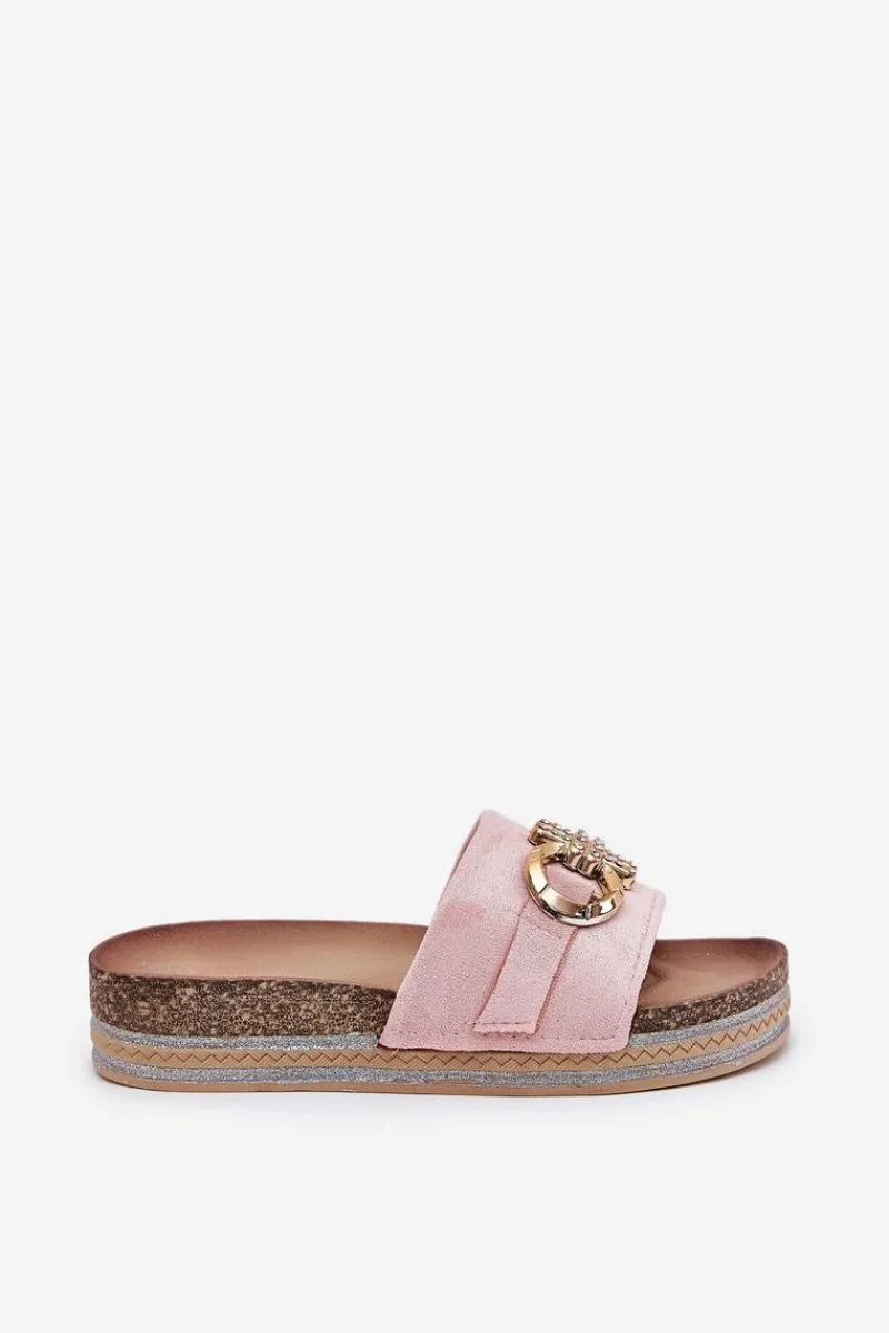 Discount Klapki Damskie Na Platformie Z Brokatem I Złotą Ozdobą Różowe Rilirea Damskie Klapki Korkowe|Klapki Na Platformie