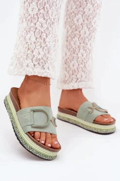 Klapki Na Platformie|Klapki Damskie Klasyczne>Boto Klapki Damskie Na Platformie Z Ozdobą Zielone Daphira