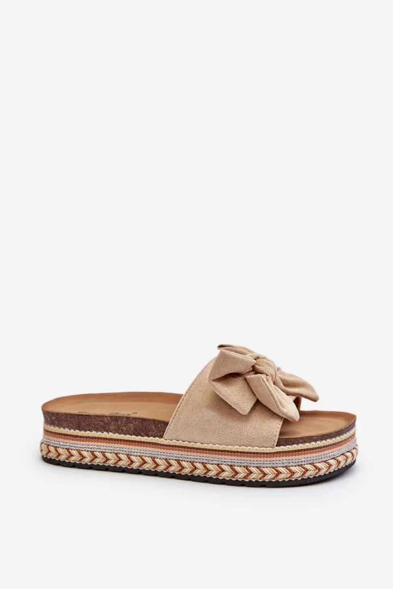 Klapki Na Platformie|Klapki Damskie Klasyczne>Boto Klapki Damskie Na Platformie Z Kokardą Beżowe Evatria