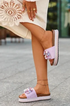 Hot Klapki Damskie Na Platformie Z Ozdobami S.Barski HY077 Fioletowe Damskie Klapki Na Platformie|Klapki Damskie Klasyczne