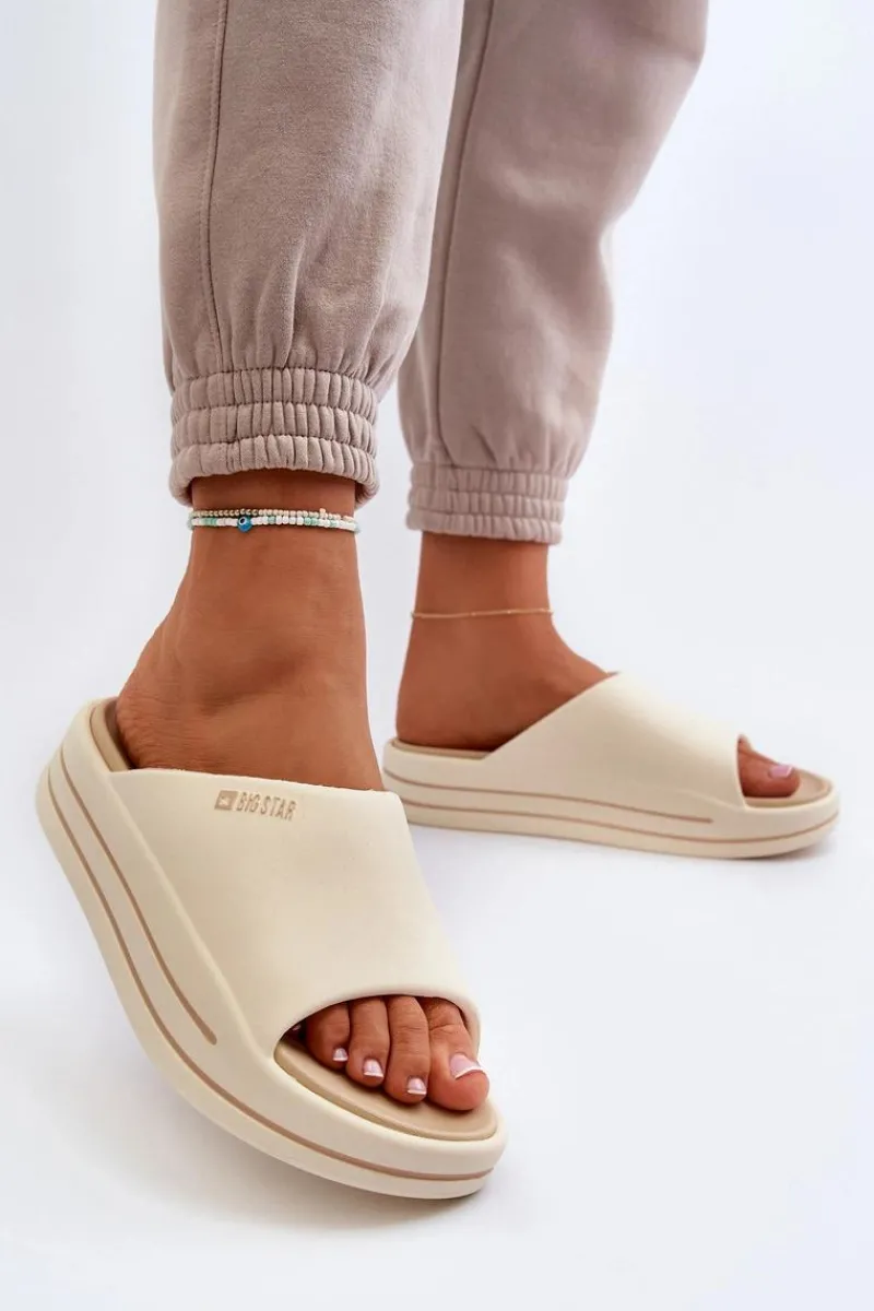 Discount Big Star Shoes Klapki Damskie Na Platformie Big Star NN274A034 Beżowe Beżowy