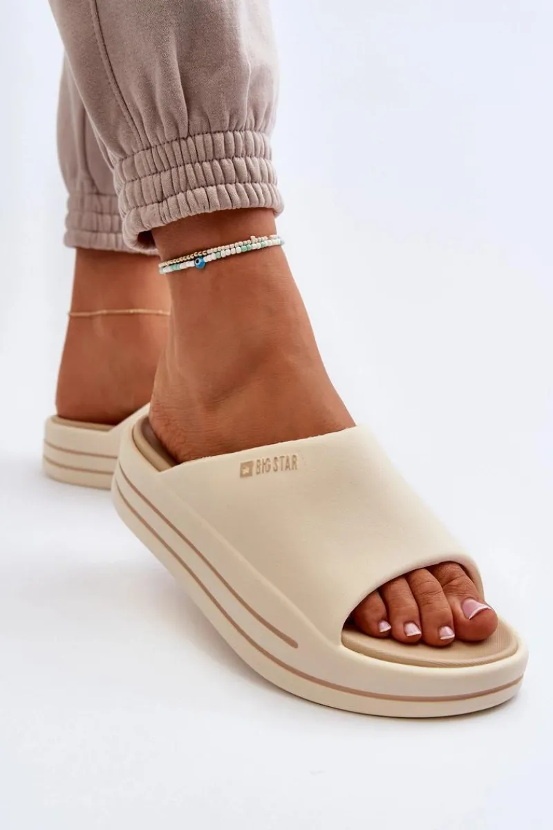 Discount Big Star Shoes Klapki Damskie Na Platformie Big Star NN274A034 Beżowe Beżowy