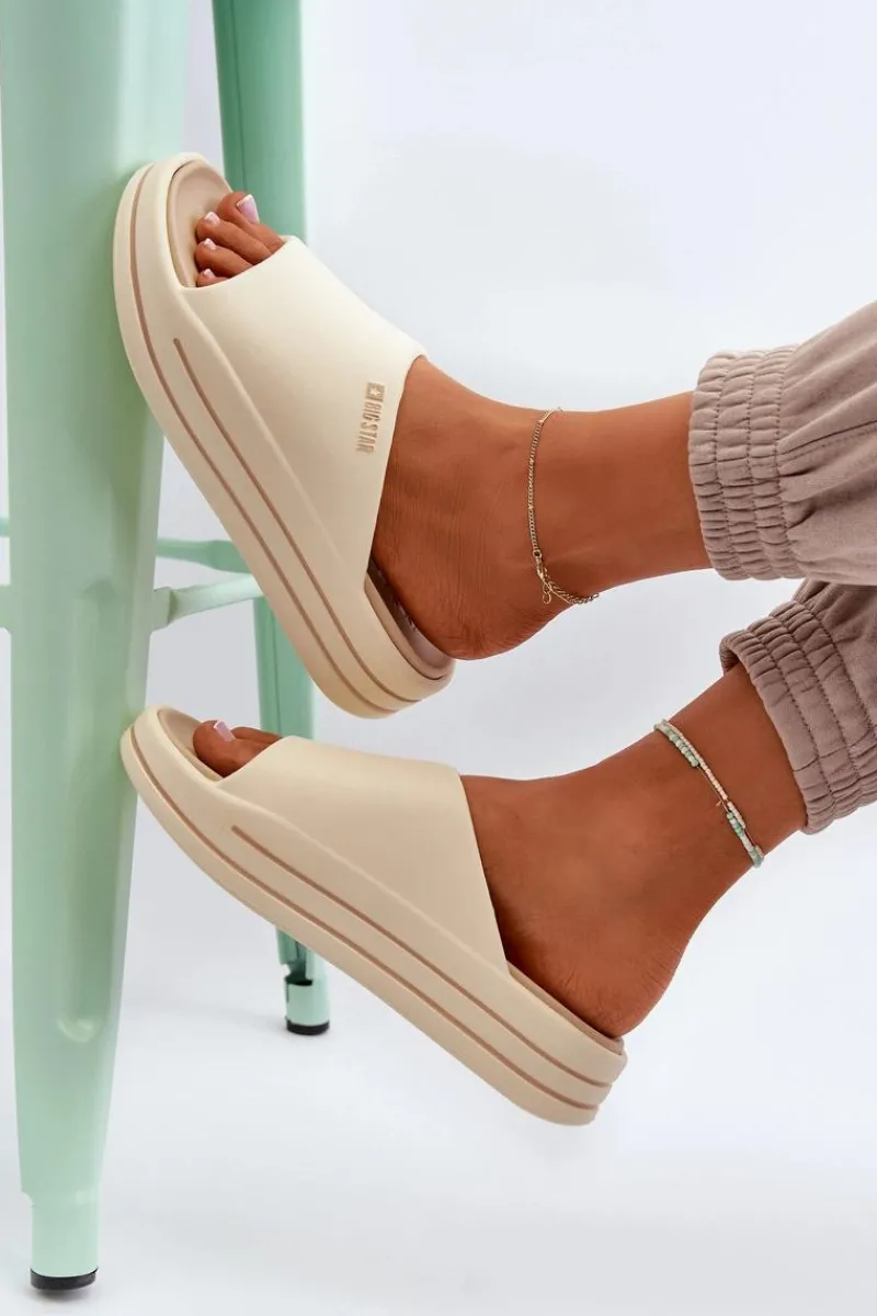 Discount Big Star Shoes Klapki Damskie Na Platformie Big Star NN274A034 Beżowe Beżowy