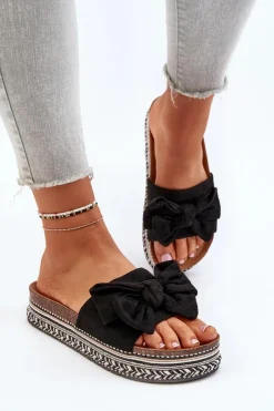 Online Boto Klapki Damskie Na Platformie Z Kokardą Czarne Evatria