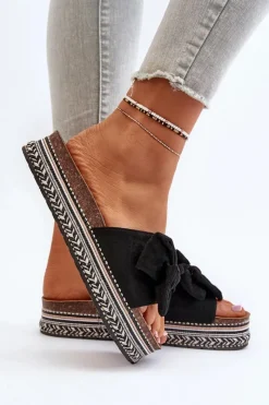 Online Boto Klapki Damskie Na Platformie Z Kokardą Czarne Evatria