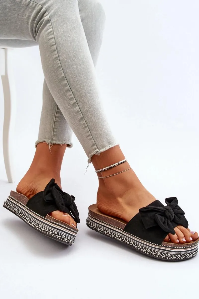 Online Boto Klapki Damskie Na Platformie Z Kokardą Czarne Evatria