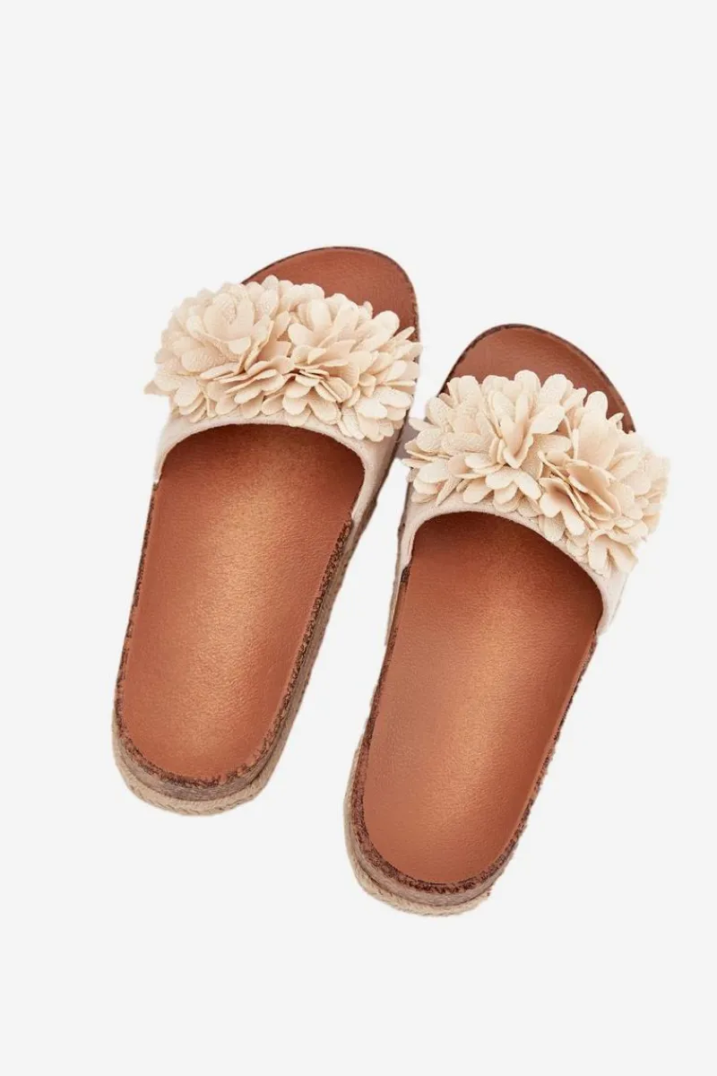 Discount Klapki Damskie Na Platformie Z Ozdobnymi Kwiatkami Beżowe Tessara Damskie Klapki Na Platformie|Klapki Damskie Klasyczne