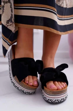 Klapki Na Platformie|Klapki Damskie Klasyczne>Boto Klapki Damskie Na Platformie Z Kokardą Czarne Chantal