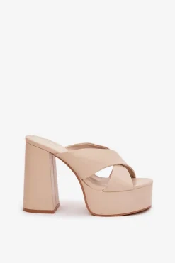 Discount Boto Klapki Damskie Na Platformie I Słupku Beżowe Lenobos Beżowy