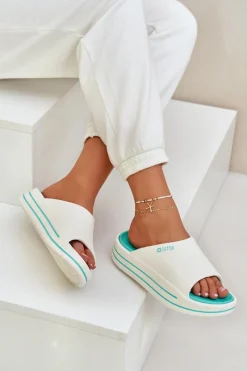 Klapki Damskie Big Star|Klapki Basenowe>Big Star Shoes Klapki Damskie Na Platformie Big Star NN274A038 Biało-Miętowe Biały