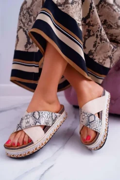 Boto Klapki Damskie Na Platformie Beż Snake Greta