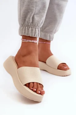 Hot Boto Klapki Damskie Na Platformie I Koturnie Jasnobeżowe Vimarils