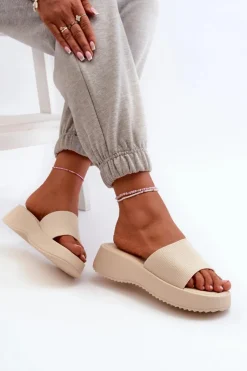 Hot Boto Klapki Damskie Na Platformie I Koturnie Jasnobeżowe Vimarils