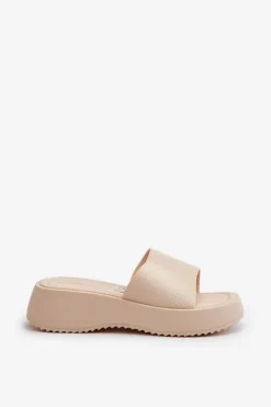 Hot Boto Klapki Damskie Na Platformie I Koturnie Jasnobeżowe Vimarils