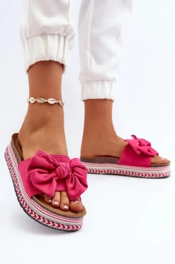 New Boto Klapki Damskie Na Platformie Z Kokardą Fuksja Evatria