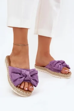 Hot Klapki Damskie Na Platformie Z Plecionką I Kokardką Fioletowe Alpireda Damskie Klapki Na Platformie|Klapki Damskie Klasyczne