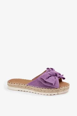 Hot Klapki Damskie Na Platformie Z Plecionką I Kokardką Fioletowe Alpireda Damskie Klapki Na Platformie|Klapki Damskie Klasyczne