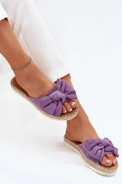 Hot Klapki Damskie Na Platformie Z Plecionką I Kokardką Fioletowe Alpireda Damskie Klapki Na Platformie|Klapki Damskie Klasyczne