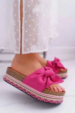 Hot Klapki Damskie Na Platformie Z Kokardą Fuksja Chantal Damskie Klapki Na Platformie|Klapki Damskie Klasyczne