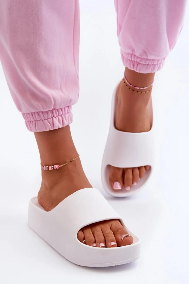 Outlet Boto Klapki Damskie Na Platformie Piankowe Białe Airaplea