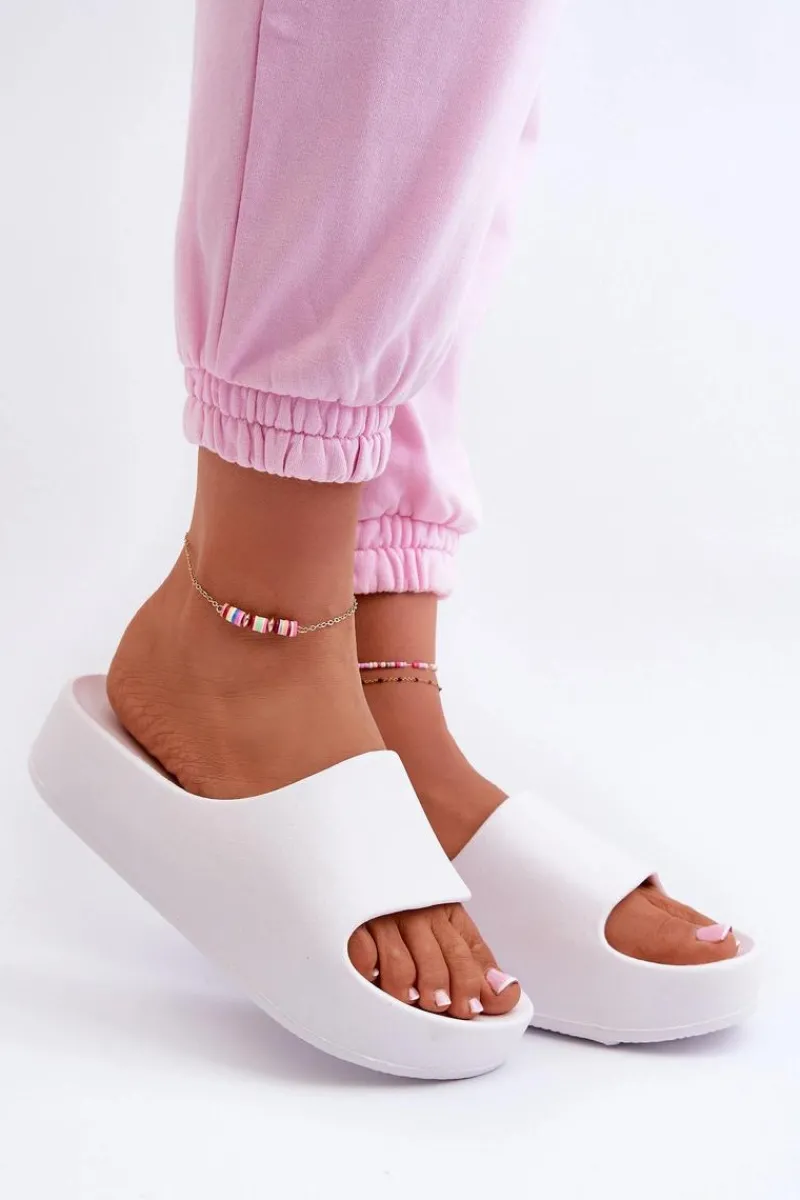 Outlet Boto Klapki Damskie Na Platformie Piankowe Białe Airaplea