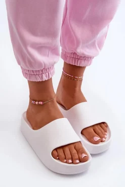 Outlet Boto Klapki Damskie Na Platformie Piankowe Białe Airaplea