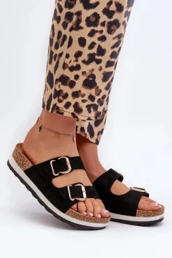 Klapki Damskie Klasyczne>Evento Klapki Damskie Na Platformie Z Klamrami Eko Zamszowe Czarne Ursila