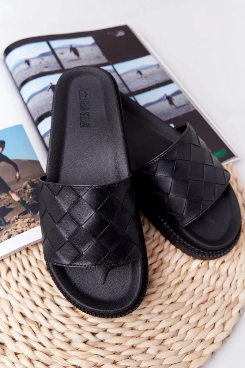 Outlet Big Star Shoes Klapki Damskie Na Platformie Big Star HH274684 Czarne