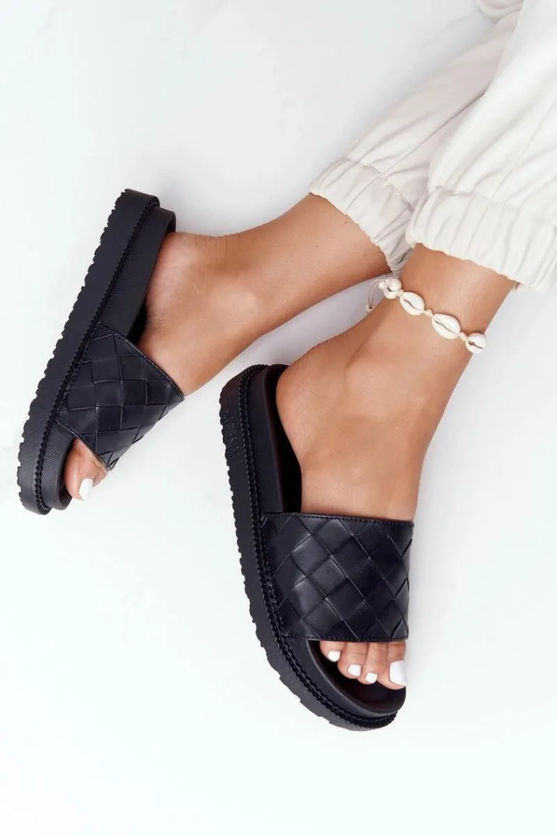 Outlet Big Star Shoes Klapki Damskie Na Platformie Big Star HH274684 Czarne