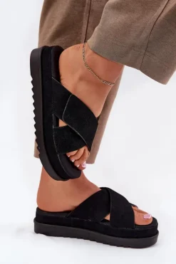 Best Boto Klapki Damskie Na Platformie Z Przeplatającymi Się Paskami Czarne Rinasara Czarny